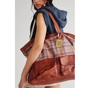 FREE PEOPLE We The Free Rockport Tote Madras Plaid Printed Leather